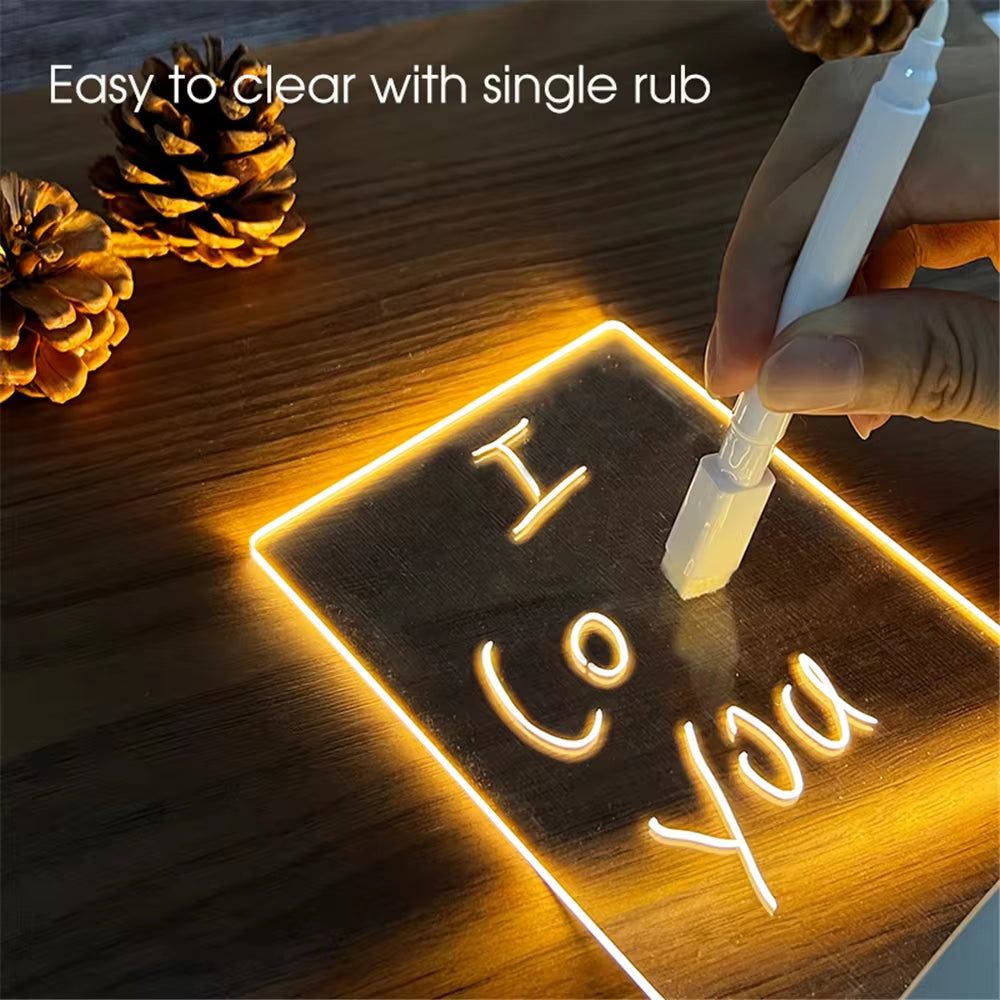 USB LED Night Light & Erasable Message Board - Acrylic Desk Decor