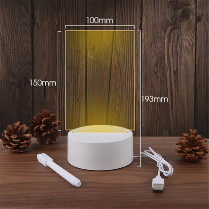 USB LED Night Light & Erasable Message Board - Acrylic Desk Decor