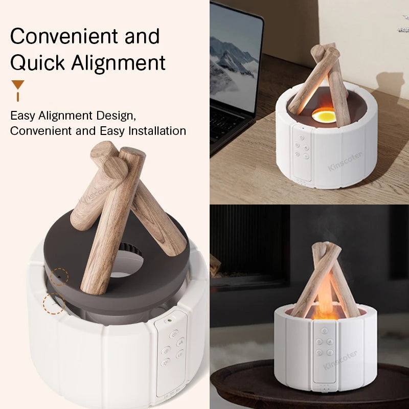 Simulated Flame Aroma Diffuser - Cool Mist & LED Essential Oil Lamp