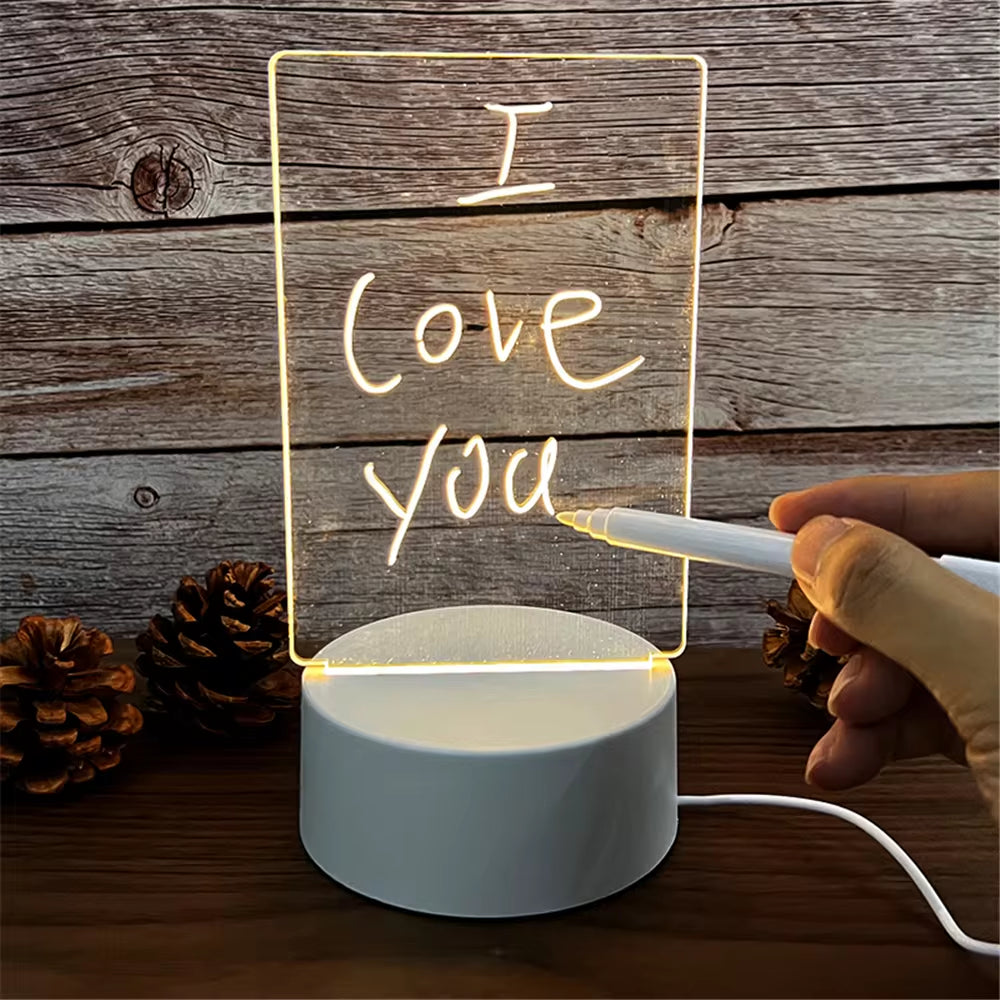 USB LED Night Light & Erasable Message Board - Acrylic Desk Decor