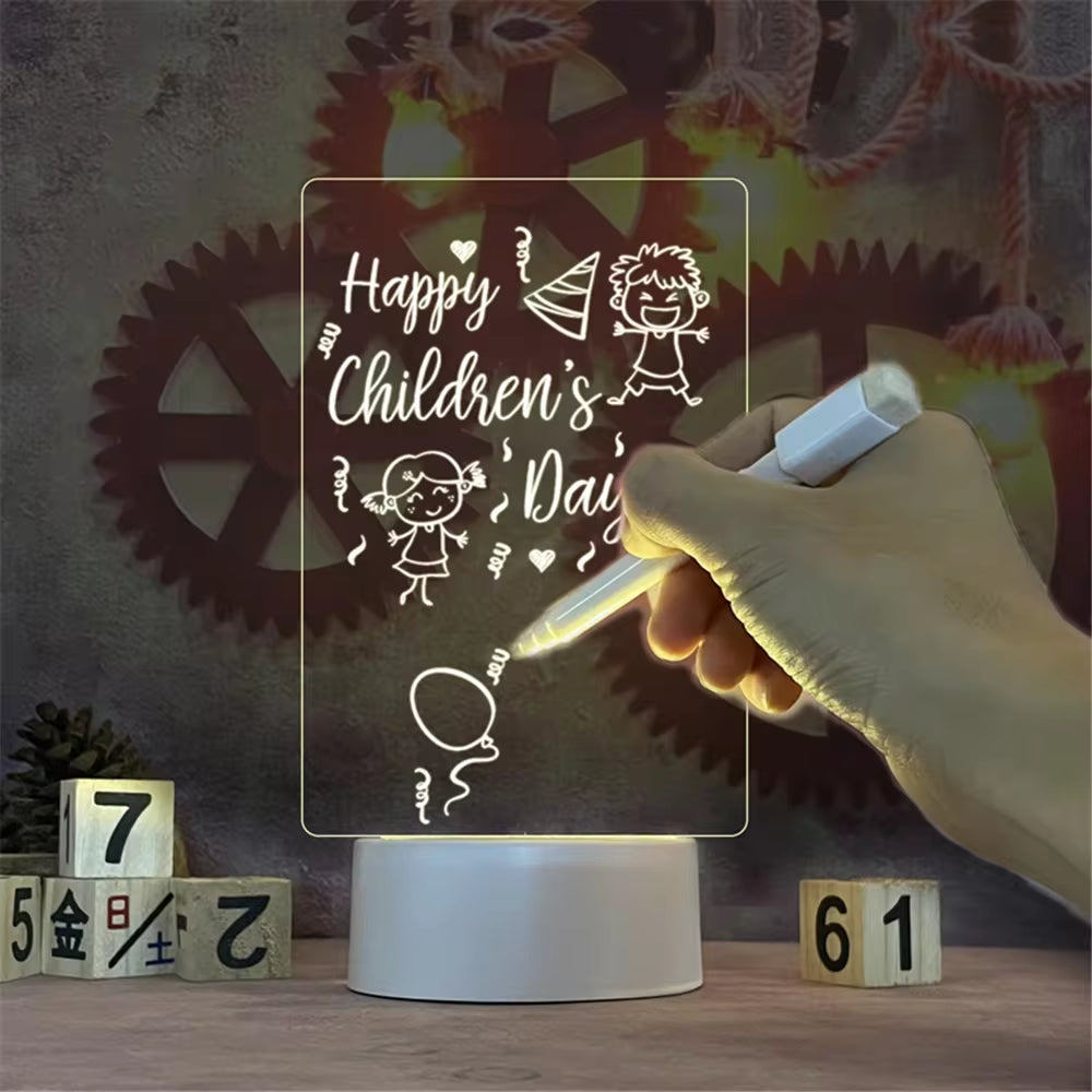 USB LED Night Light & Erasable Message Board - Acrylic Desk Decor